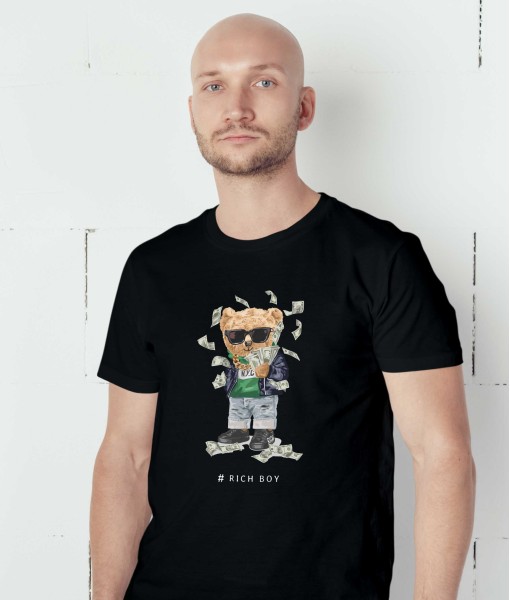 Мъжка тениска с щампа Мечета Rich bear